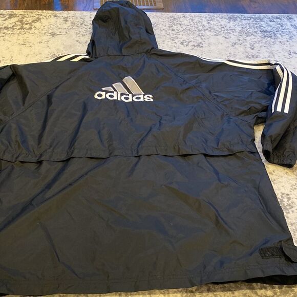 VTG Adidas Windbreaker Jacket size XL 3 stripes on sleeve big spell out on  back - Picture 6 of 12